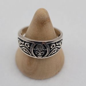 Men's Gothic 925 Sterling Silver Cross Skull Feather Biker Size 10.5